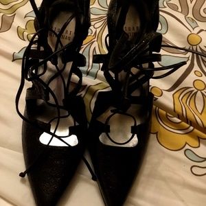 Stuart Weitzman Women's Black Excite Lace Up leather Shoes